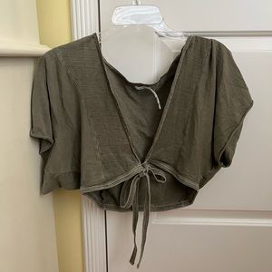 Olive green front tie crop shirt